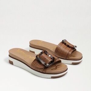 SAM EDELMAN Ariane Slide Sandal Size 5.5 Woven Brown Tortoise Buckle Platform